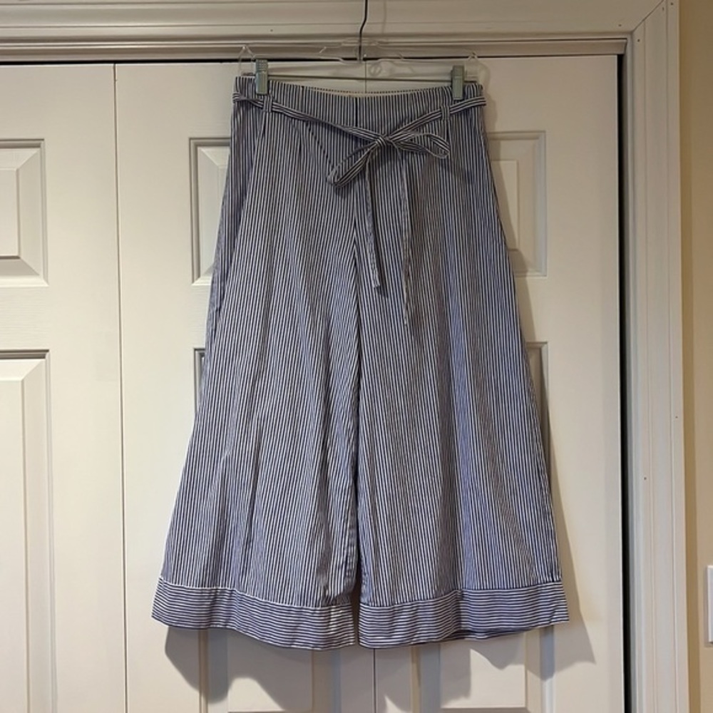 J. Crew Seersucker blue stripe cropped wide leg pants Sz 6 - Picture 7 of 10